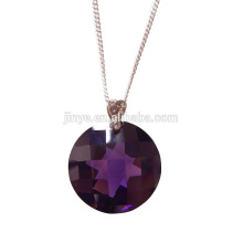 Fashion Simple Designs Bling Purple Round Zircon Pendant Minimalist Neklace